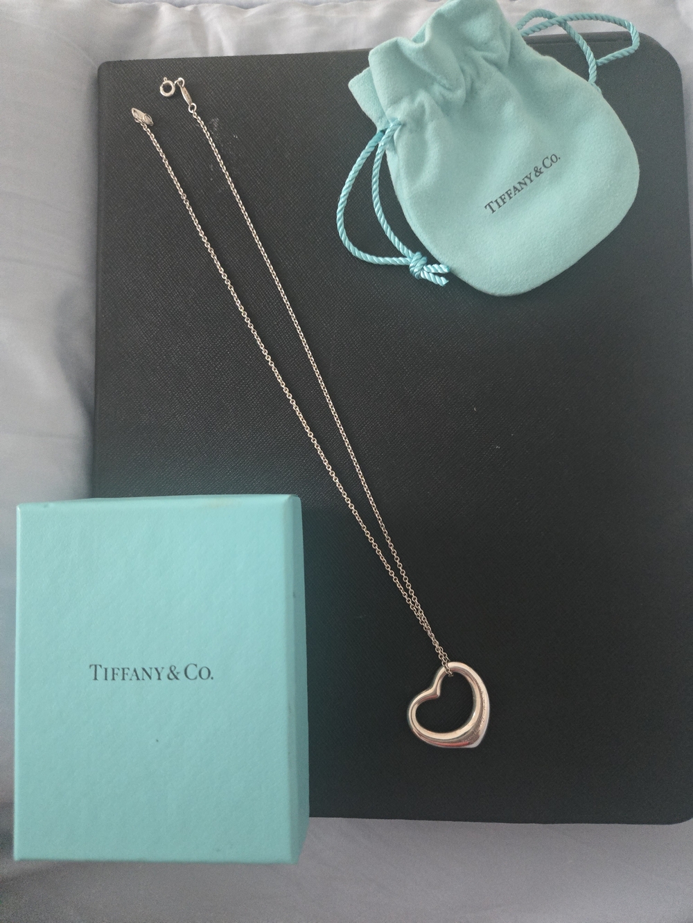 Tiffany & Co. Silver Open Heart Necklace with Tiffany Blue Pouch